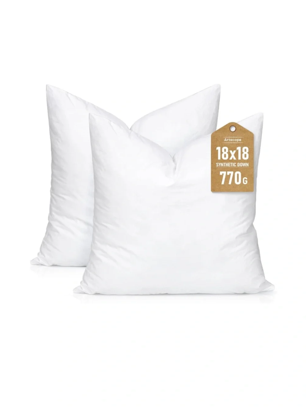 Synthetic Down Pillow Insets SQUARE 18x18” WHITE (Pack of 2)